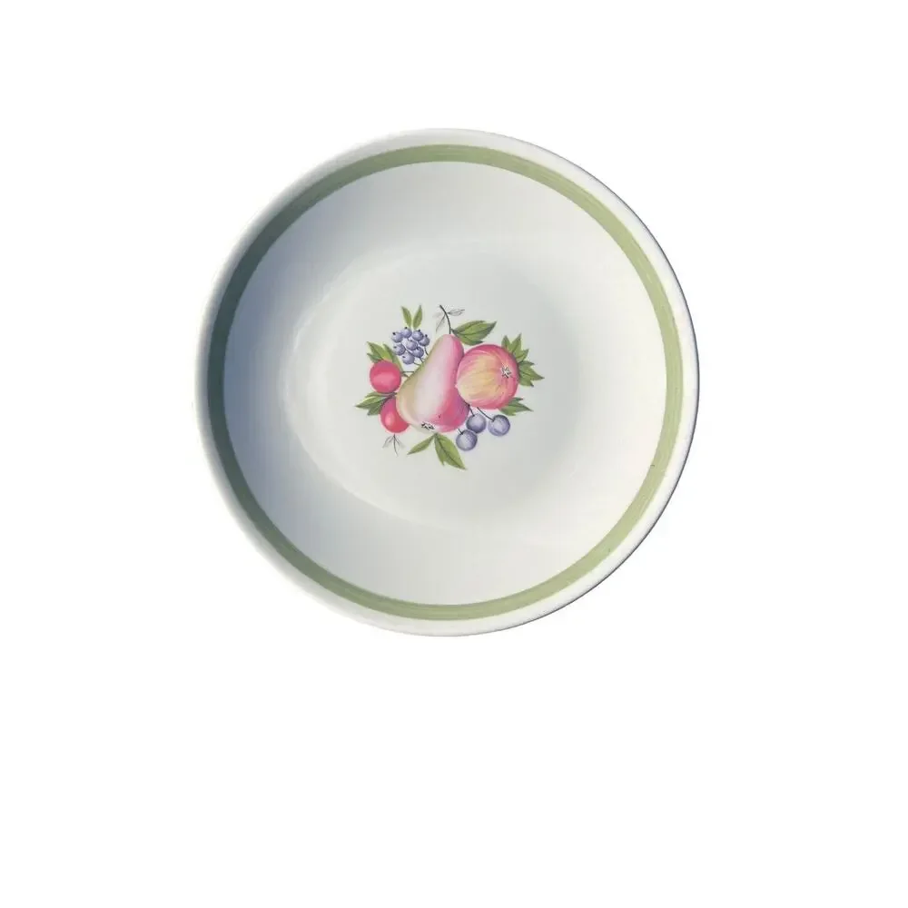 Vintage Set 5 Ridgway Pottery Fruit Plates Evesham England Green Border Dessert